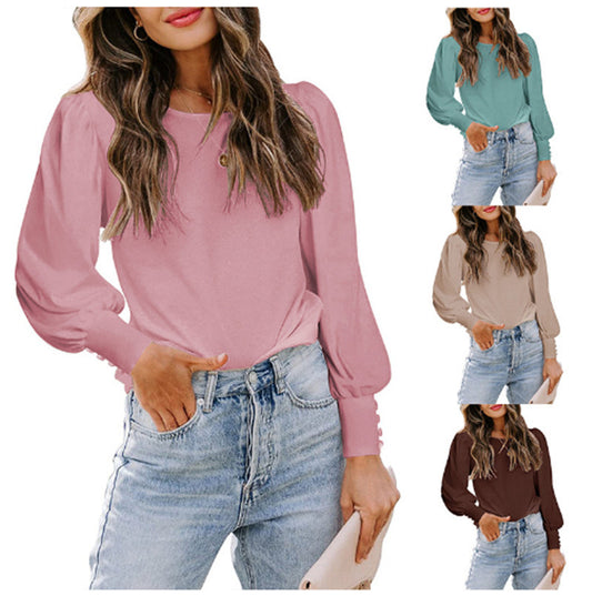 Chemise pour femme avec manchette Décorative ample et col rond