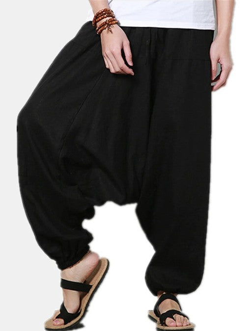 Pantalon ample décontracté haut de gamme en coton et lin pour hommes