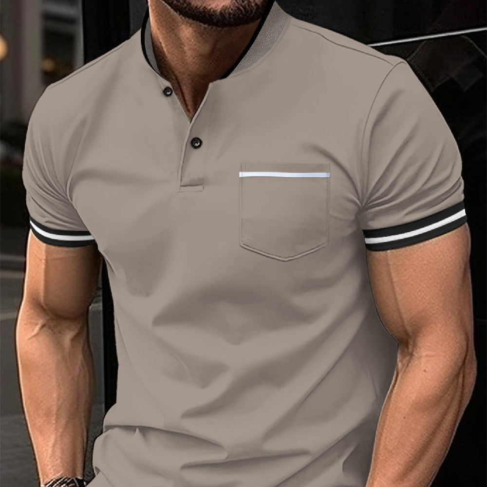 Polo hommes solide col montant et manches courtes