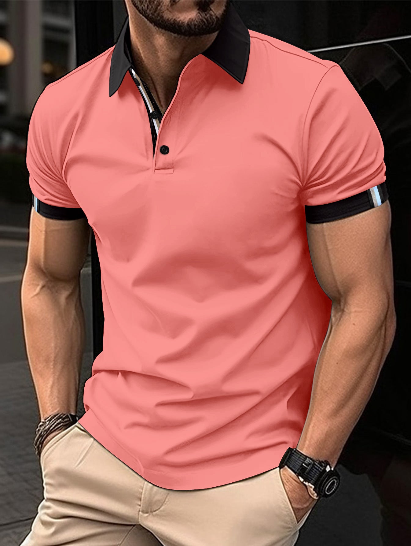 Polo décontracté de couleur unie à manches courtes pour hommes