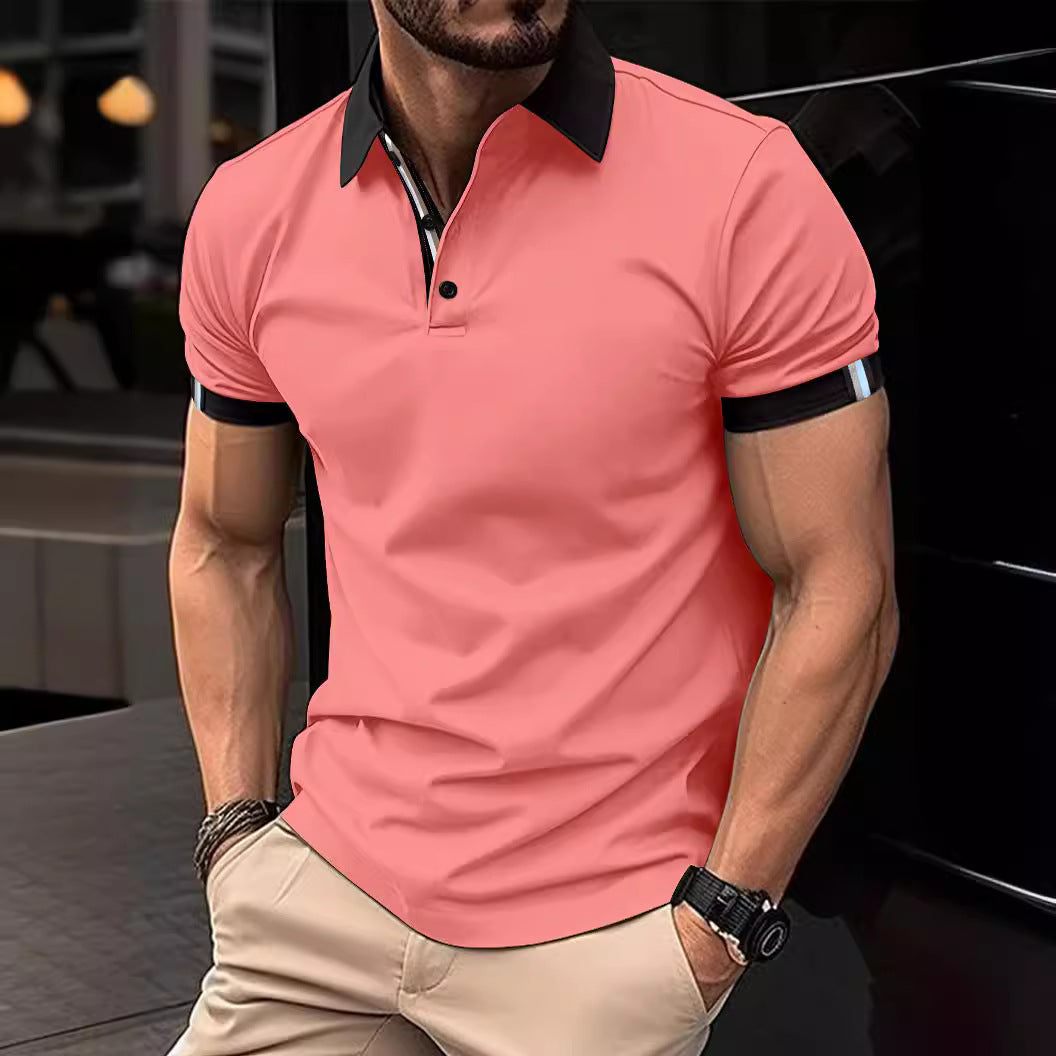 Polo décontracté de couleur unie à manches courtes pour hommes