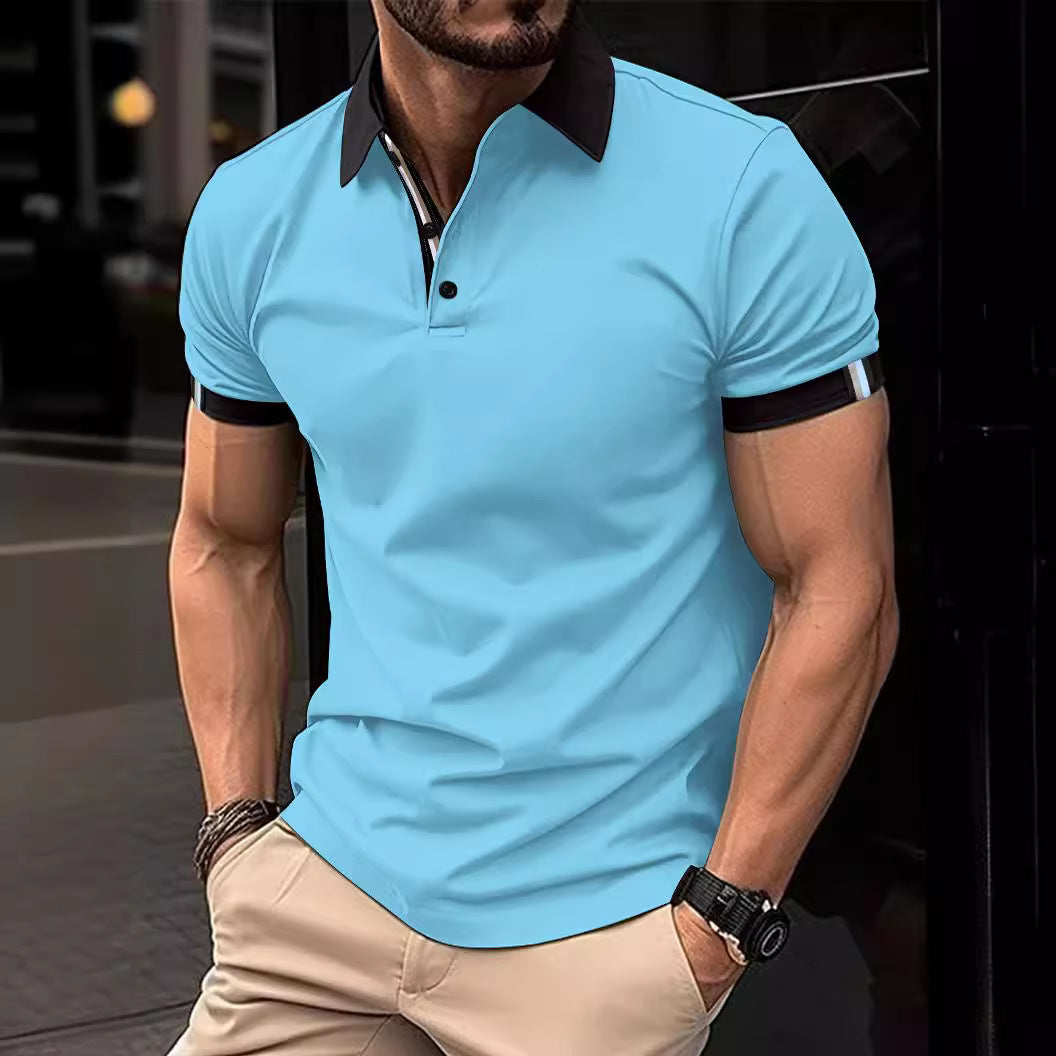 Polo décontracté de couleur unie à manches courtes pour hommes