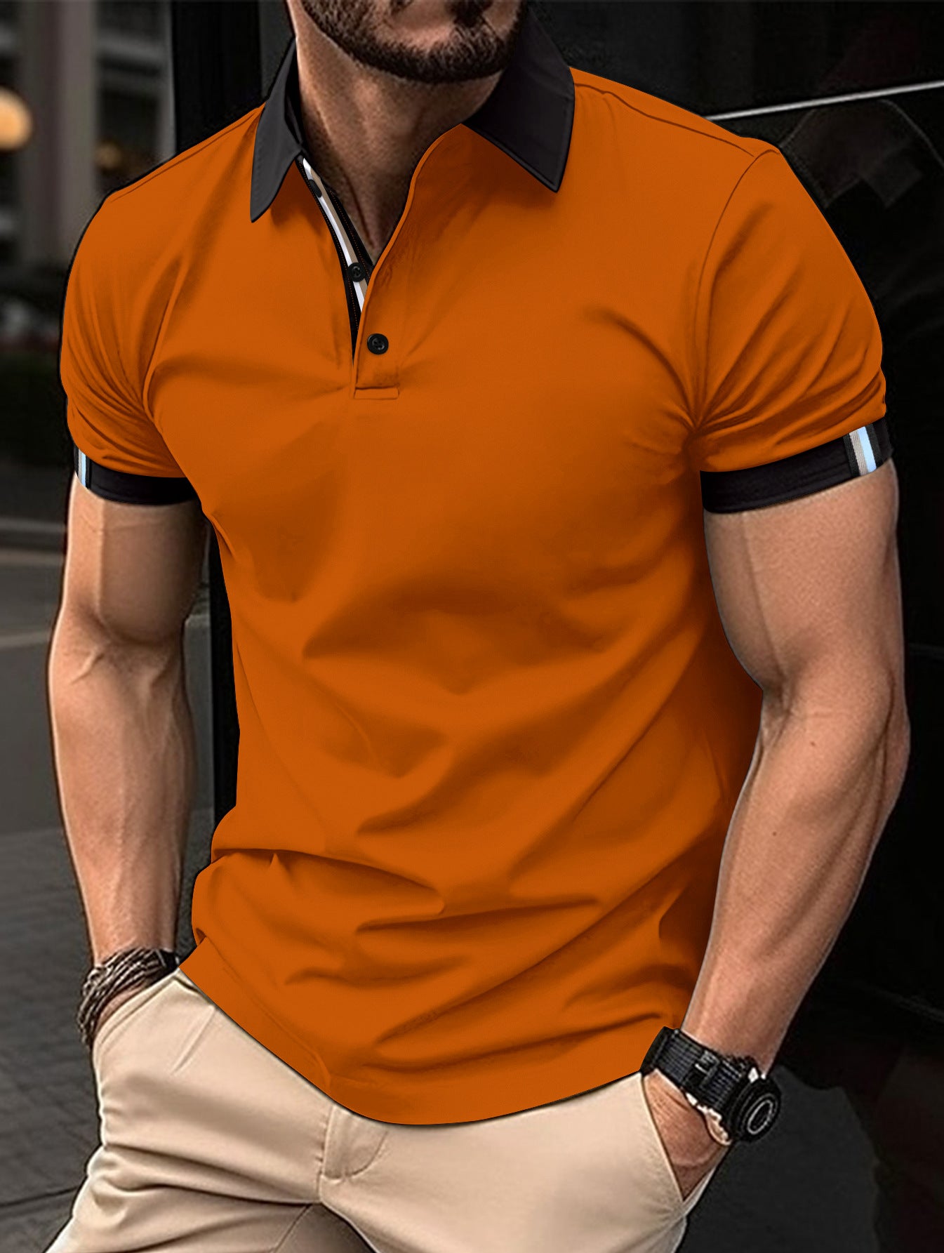 Polo décontracté de couleur unie à manches courtes pour hommes