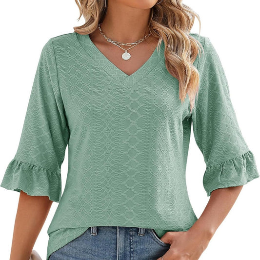Chemisier femme décontractée col V, respirant à manches courtes