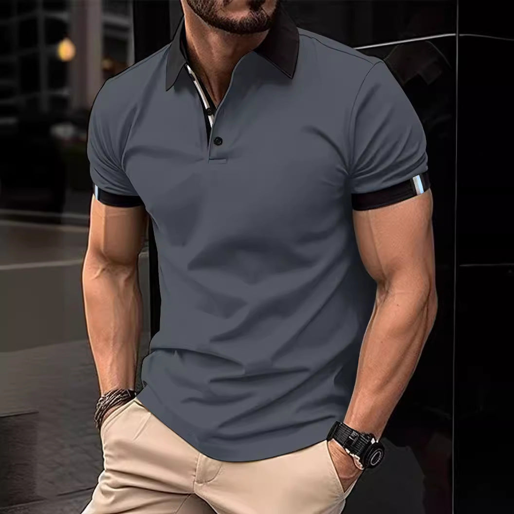 Polo décontracté de couleur unie à manches courtes pour hommes