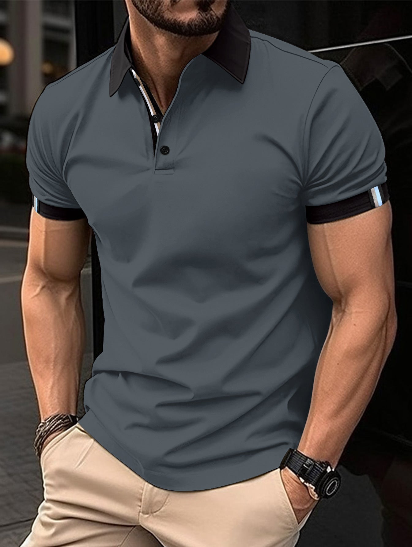Polo décontracté de couleur unie à manches courtes pour hommes