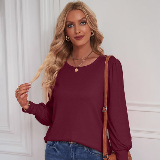 Chemise pour femme avec manchette Décorative ample et col rond