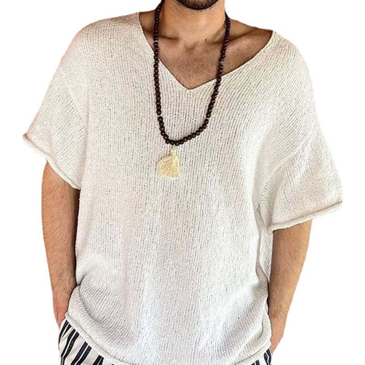 T-shirt manches courtes col V blanc pour hommes