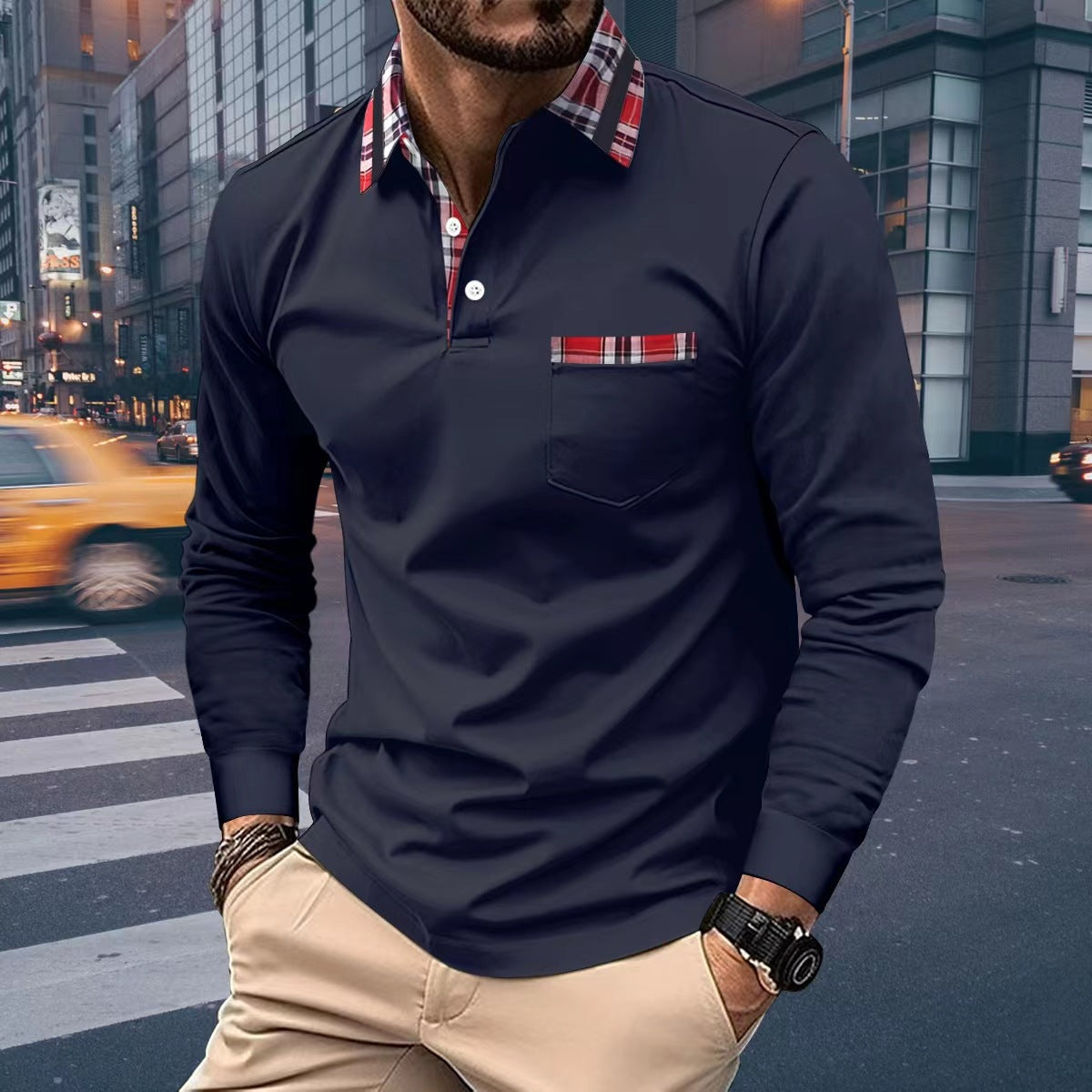 Sweat-shirt à manches longues pour hommes avec poche boutonnée d'automne