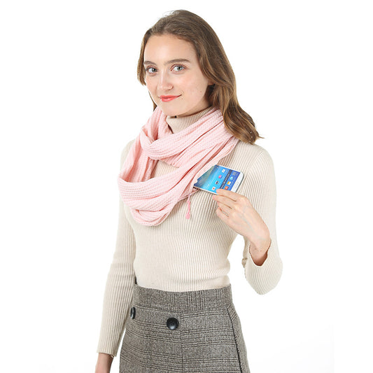 Foulard femme à carreaux "doux et chaud" avec une poche cachée secrète (zippée).