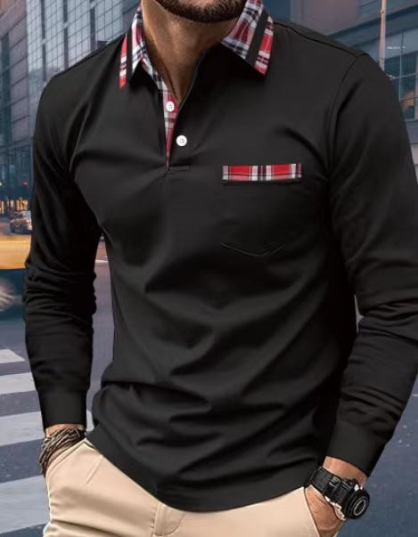 Sweat-shirt à manches longues pour hommes avec poche boutonnée d'automne