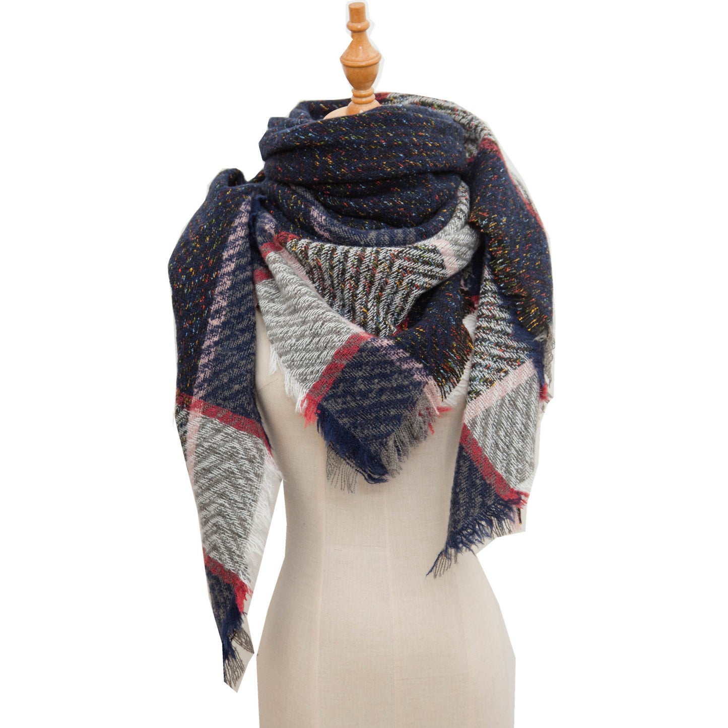 Châle écharpe (Automne Et Hiver) style "Grand Triangle à carreaux"
