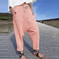 Pantalon large à poches, en coton et lin grande taille pour femme.