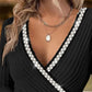 Pull Femme Col V en Tricot Pullover Chandail