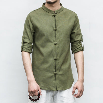 Chemise à manches longues en lin pour hommes
