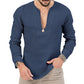 T-shirt décontracté en lin à manches longues pour hommes