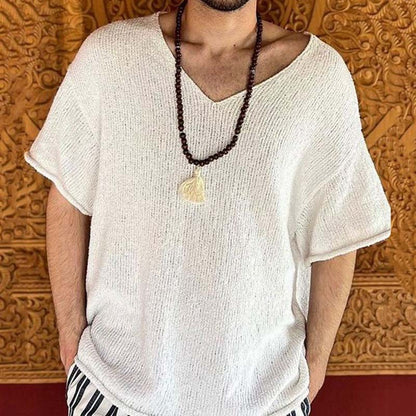 T-shirt manches courtes col V blanc pour hommes
