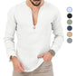 T-shirt décontracté en lin à manches longues pour hommes