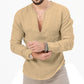 T-shirt décontracté en lin à manches longues pour hommes
